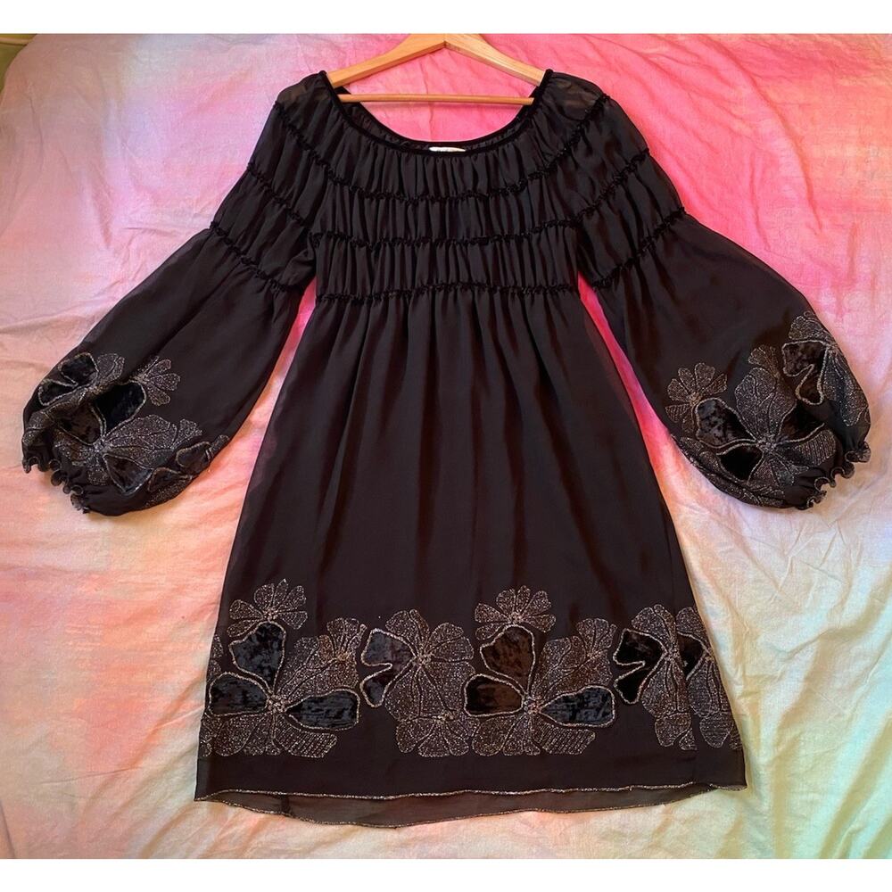 Vintage Y2K Chiffon Velvet Burnout Milkmaid Dress